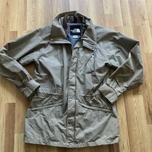 VTG 80's North Face Goretex Tan Nylon Jacket Size L USA Waterproof Windy Pass